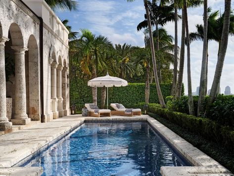 More of Tommy and Dee Hilfiger’s Palm Beach Home | Architectural Digest | Architectural Digest Ficus Hedge, Beach Coral, Martyn Lawrence Bullard, The Shade Store, Patterned Furniture, Spanish Mediterranean, Mediterranean Style Home, Mediterranean Style Homes, Best Outdoor Furniture