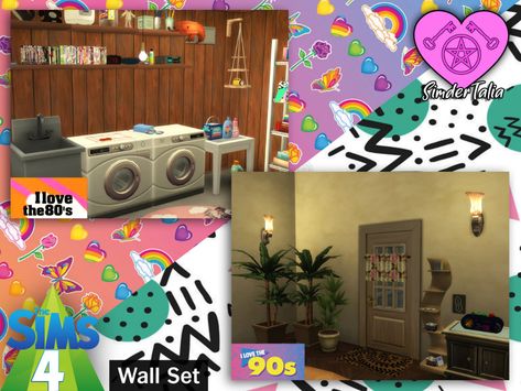 'Talia's Witchy Sims 4 CC — 80s & 90s Wall Set Sims 4 | base game compatible ... Witchy Sims 4 Cc, Sponge Painting Walls, Sims 4 Base Game, 90s Decor, Sims 4 Cheats, Love The 90s, Sponge Painting, Wall Texture, Sims 4 Cc