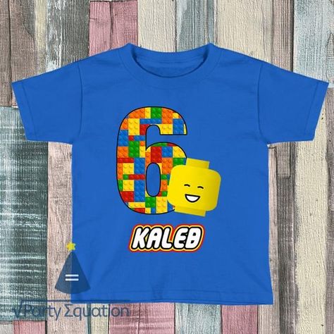 Lego Classroom Theme, Lego Party Decorations, Lego Shirts, Lego T Shirt, Lego Birthday Cake, Lego Themed Party, Power Ranger Birthday, Party T Shirts, Lego Birthday Party