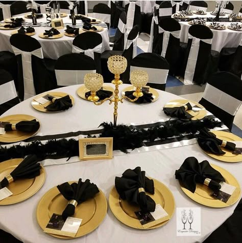 Black And Gold Party Decorations, Event Planning Decorations, Gold Party Decorations, 10th Wedding Anniversary, Birthday Party Theme Decorations, Table Setting Decor, Birthday Party Planning, 60th Birthday Party, 40th Birthday Parties