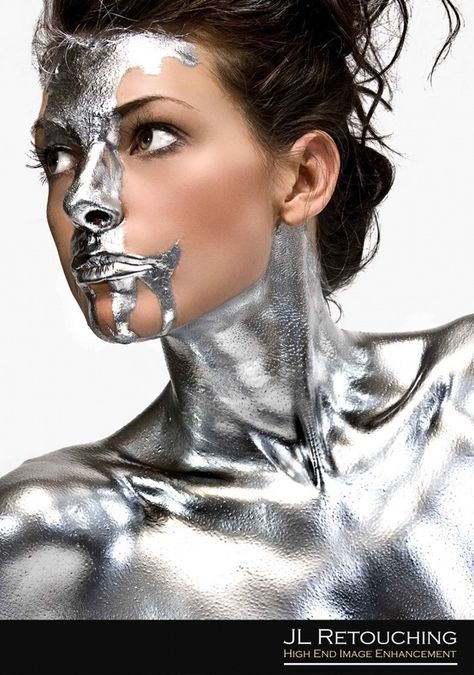 Silver Bodies, Silver Paint, Maquillage Halloween, Fantasy Makeup, Foto Inspiration, Creative Makeup, Face Art, Makeup Art, Makeup Products