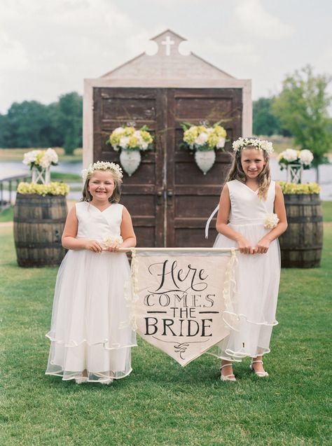 Multiple Flower Girls Ideas, Mayun Decor, Entry Banner, Here Comes The Bride Banner, Wedding Sayings, Wedding Theme Color Schemes, Engagement Wishes, Bride Entry, Mississippi Wedding