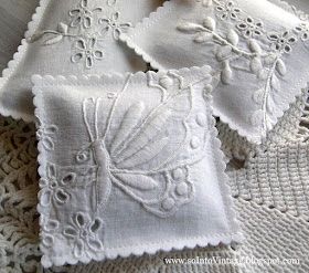 Embroidery Bags, Lavender Bags, Vintage Handkerchiefs, Lavender Sachets, Linens And Lace, Antique Linens, Designs Patterns, Vintage Crafts, Fabric Projects