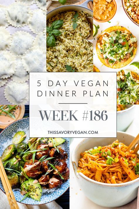 Not sure what to make for dinner this week? I have you covered with 5 simple & delicious vegan dinner ideas! Grocery list is included | Vegan Dinner Plan #186 | ThisSavoryVegan.com Dinner Planning Weekly, Vegan Chipotle, Vegan Beef, Vegan Bbq, Vegan Pesto, Dinner This Week, Vegan Meal Plans, Savory Vegan, Dinner Plan