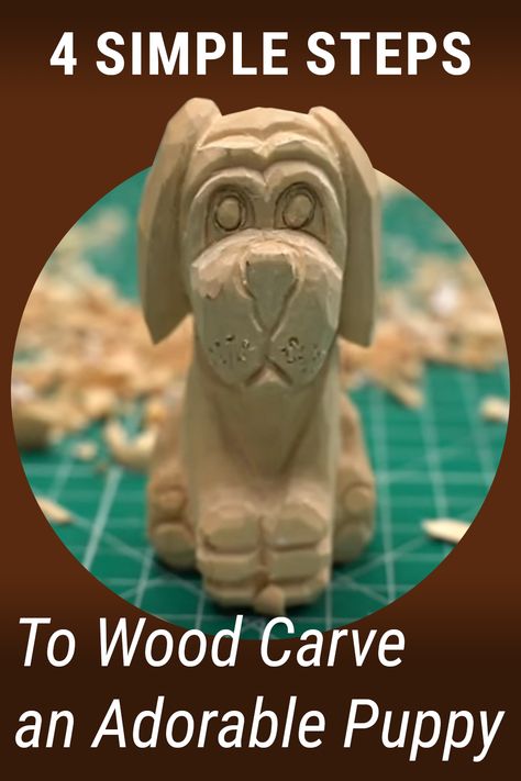 Check out this adorable puppy tutorial on our channel. And get a free pattern for carving your own figure from basswood! Carved Wooden Animals Patterns, Wood Crafts With Dremel, Woodcarving Patterns Free, Dog Wood Carving, Dremel Wood Carving Ideas Free Pattern, Wittling Beginner, Whittling Patterns Free, Whittling Patterns Beginner, Wood Carving Art For Beginners