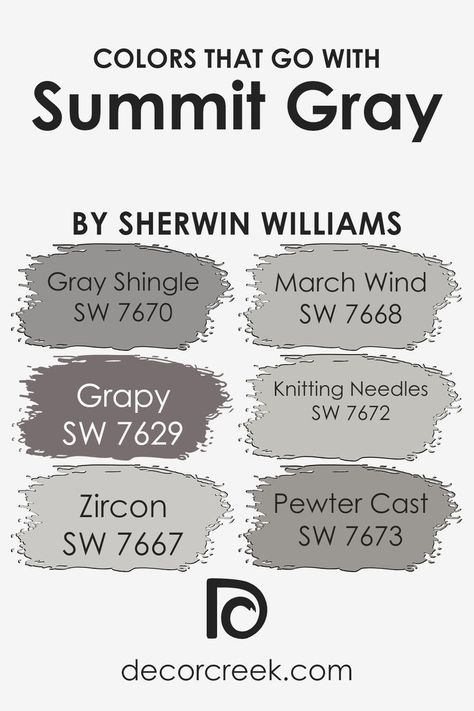 Colors that Go With Summit Gray SW 7669 by Sherwin Williams Gauntlet Gray Sherwin Williams, Brown Grey Paint, Sherwin Williams Color Schemes, Colours That Go With Grey, Mindful Gray Sherwin Williams, Gauntlet Gray, Brown Paint Colors, Sherwin Williams Gray, Dark Trim