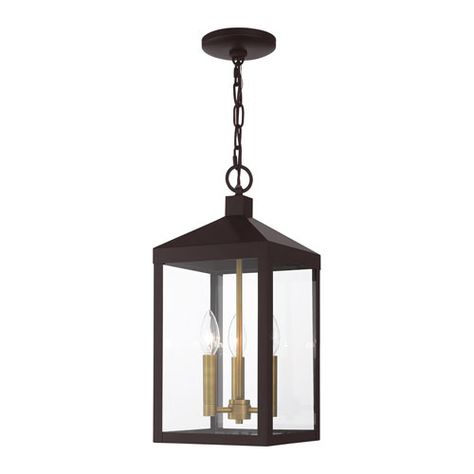 Livex Lighting Nyack Bronze And Antique Brass Cluster Three Light Outdoor Pendant Lantern 20593 07 | Bellacor Pendant Lantern, Lantern Pendant Lighting, Outdoor Hanging Lanterns, Outdoor Pendant Lights, Outdoor Pendant Lighting, 3 Light Pendant, Livex Lighting, Glass Lantern, Outdoor Wall Lantern