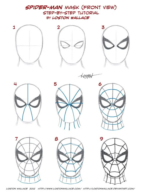 How To Draw Spiderman, Trin For Trin Tegning, Spiderman Mask, Spiderman Face, Spiderman Drawing, Spiderman Art Sketch, Seni Dan Kraf, Spiderman Cake, Marvel Drawings