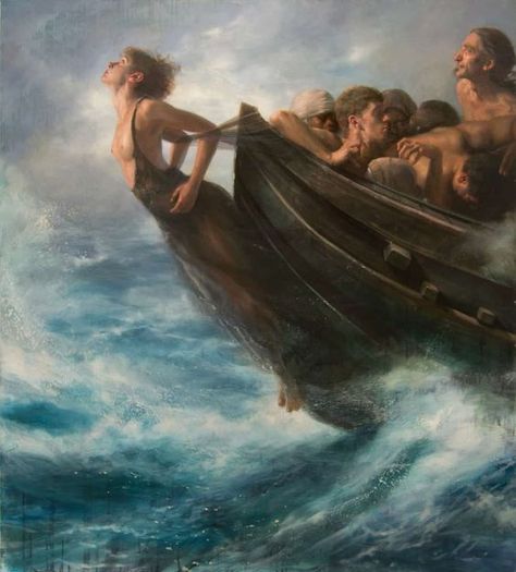 Alejandro DECINTI Oyarzún | Chilean-Italian artist | Contemporary realism.  Mascarón de Proa Ship Of Fools Art, Nostalgia Illustration, Ship Of Fools, Psalm 106, Oil Painting Woman, The Abyss, In Distress, Art Station, The Heavens