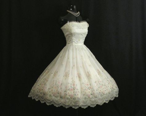 Browse unique items from VintageVortex on Etsy, a global marketplace of handmade, vintage and creative goods. 1950's Dresses, Teens Outfits, Chic Closet, Wedding Bridal Dress, Dresses For, Cupcake Dress, Scarf Outfit, Embroidered Chiffon, Fashion 1950s