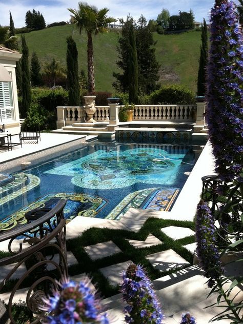 Hand Painted Italian tile pool | Lily Pond Services LLC. Lifestyle Management, Select Domestic Staffing, Concierge, Creation of Exclusive Experiences. Based in NYC the Hamptons - Serving Nationally Globally. Gods Temple, Garden Conservatory, Luxurious Pool, Luxury Swimming Pools, Indoor Pools, Mosaic Pool, Luxury Pools, Modern Pools, Small Pools