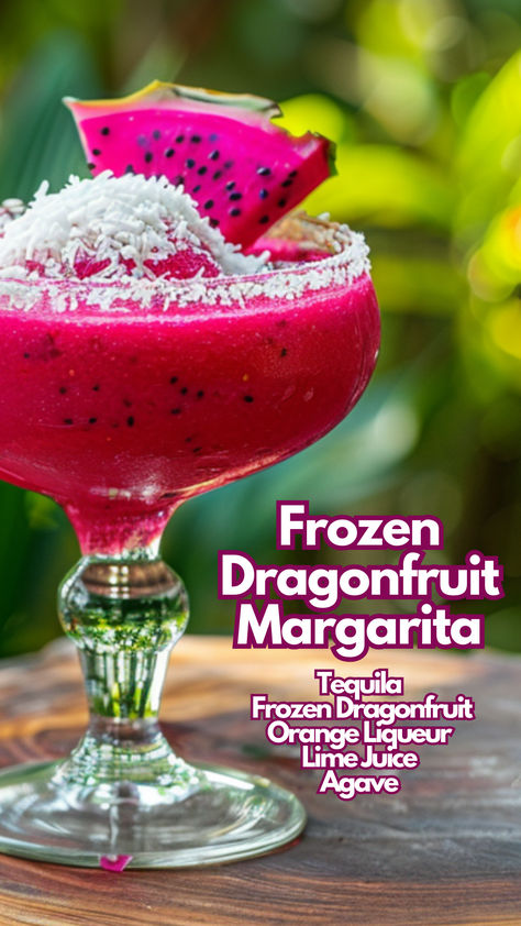 Frozen Dragonfruit Margarita Dragon Fruit Margarita, Dragon Fruit Margarita Recipe, Dragonfruit Margarita, Dragonfruit Cocktail, Margaritas Recipes, Margarita Flavors, Alcohol Punch, Liqueur Cocktails, Cocktail Cards