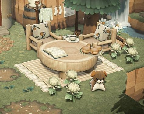 Acnh Cottage Core Space Fillers, Animal Crossing Porch Design, Cozycore Animal Crossing, Cozy Animal Crossing Ideas, Acnh Seating Area Ideas, Animal Crossing Design Ideas Island, Acnh Teddy Bear Picnic, Acnh Small Garden, Acnh Small Yard Ideas