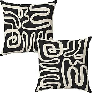 Yomisex Black and White Pillow Covers 18x18 Set of 2, Black and Beige Accent Abstract Pillow Covers for Couch Bedroom, Black and White Decorative Pillow Covers for Home Bedroom Black And White, Black And White Pillow, Couch Bedroom, Chair Couch, White Decorative Pillows, Black And White Pillows, White Pillow Covers, Car Bed, Abstract Pillows