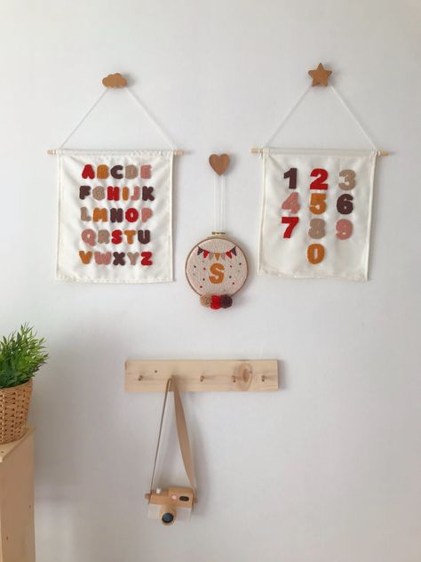 Alphabet Wall Decor, Punch Needle Wall Hanging, Abc Wall Art, Diy Baby Room Decor, Decor For Nursery, Embroidered Wall Art, Kids Deco, Embroidery Wall, Alphabet Wall