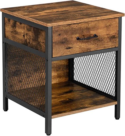 Amazon.com: VASAGLE VINCYER Nightstand, Bedside Table, with 1 Drawer and Open Compartment, Steel Frame, Industrial, 17.7 x 17.7 x 21.7 Inches, Rustic Brown : Home & Kitchen Industrial Bedside Tables, Sofa Table With Drawers, Industrial Side Table, Side Table With Drawer, Black Steel Frame, Killarney, End Tables With Storage, Rustic Brown, Rustic Industrial