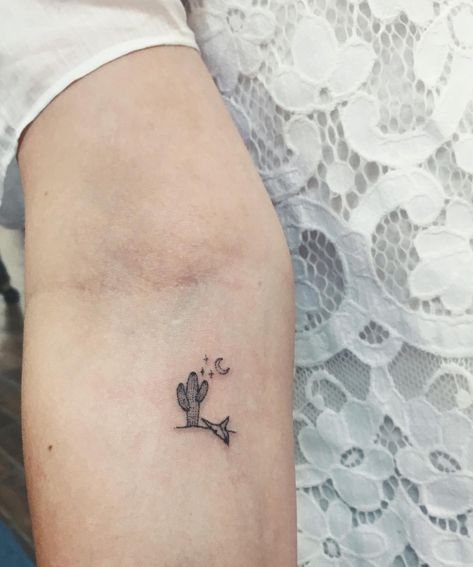 I didn't know that the sky, is not only wider, oh but clearer when I'm standing next to you #stickandpoke Bff Tats, Arizona Tattoo, Stick And Poke Tattoo, Inner Forearm Tattoo, Cactus Tattoo, Western Tattoos, Explore Tattoo, Stick N Poke, Stick N Poke Tattoo