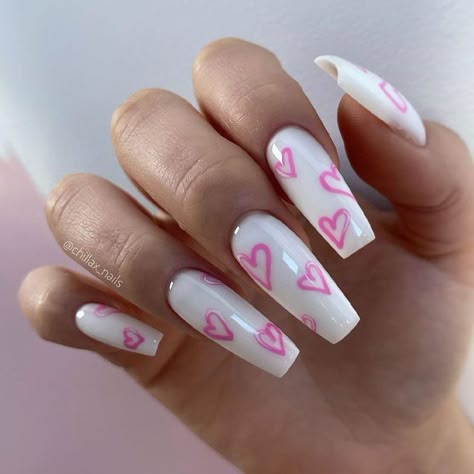 Pink Nails Hearts Valentines Day, Nails For Valentines Day Acrylic, Valentines Day Nails Designs 2024, San Valentine Nails, San Valentine Nails Ideas, Pink Nails Valentine's Day, Nail Ideas For Valentines Day, Nails With Hearts, Vday Nails