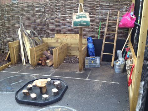 Builders yard and tool wall - Cool Canvas St Thomas School Outdoor Eyfs, Den Building, Eyfs Outdoor Area, Garden Classroom, Reception Classroom, Space Preschool, Outdoor Learning Spaces, Eyfs Classroom, Construction Play