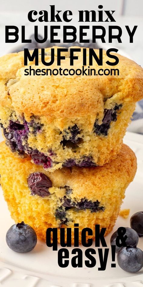 Blueberry cake mix muffins take five minutes to mix and 23 minutes to bake. Moist and delicious, they're bursting with blueberries. The perfect breakfast snack! Jiffy Baking Mix Blueberry Muffins, 3 Ingredient Blueberry Muffins, Blueberry Muffins From Cake Mix Recipes, Homemade Muffin Mix Recipes, Cake Mix Blueberry Muffins, Easy Healthy Cake, Blueberry Protein Muffins, Yellow Cake Mix Recipes, Blueberry Cake Mix