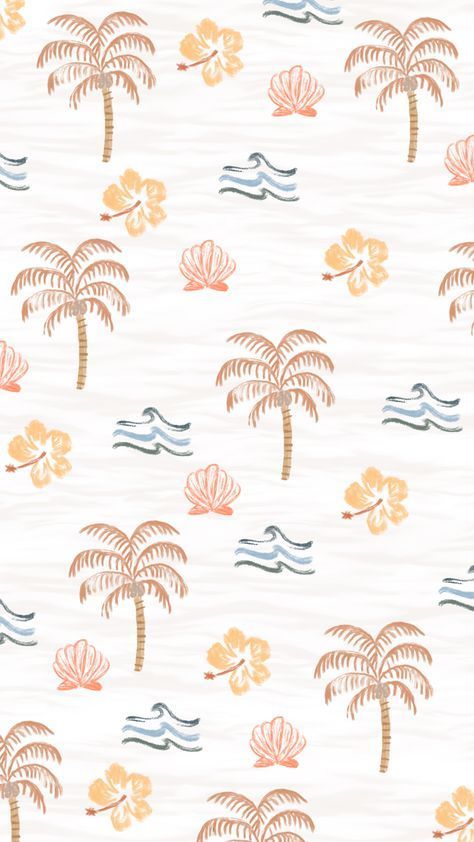 A Wallpaper, The Ocean, Palm Trees, Trees, Orange, Pink, Blue, White, Design