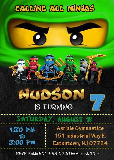 Birthday Ninjago, Ninjago Invitations, Ninja Invitations, Ninja Theme, Lego Ninjago Party, Lego Ninjago Birthday, Ninjago Birthday Party, Lego Themed Party, Ninjago Birthday