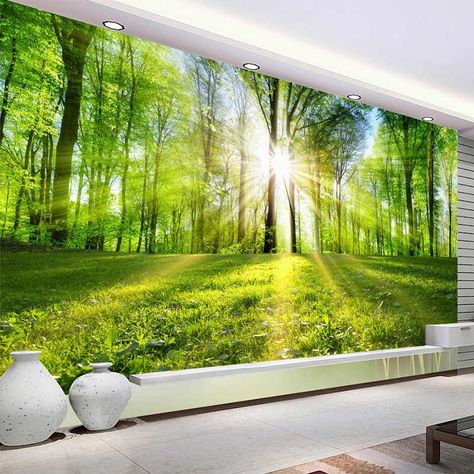 Forest Wallpaper Bedroom, Sofa Backdrop, Landscape Wall Painting, 3d Forest, House Kids Room, Sunshine Nature, Landscape Mural, 3d Wallpaper For Bedroom, Tv Sofa