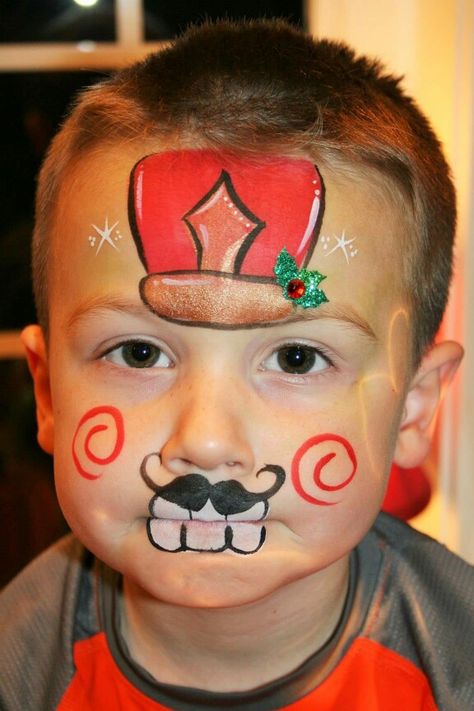 Nutcracker Nutcracker Face Paint, Nutcracker Makeup Ideas, Nutcracker Makeup, Nut Cracker Painting Ideas, Boys Christmas Face Paint, Pokemon Facepaint, Christmas Theme Face Painting, Face Painting For Boys, Winter Face