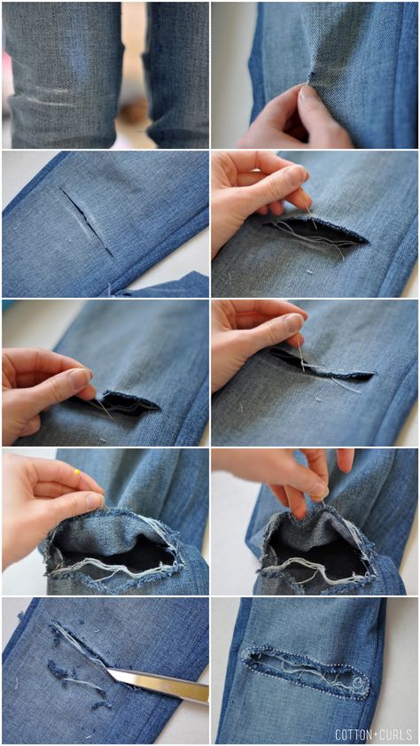 C & C: ¿Cómo hacer los agujeros en su tutorial jeans + cómo prevenir el agujero de la expansión How To Rip Your Jeans, Holes In Jeans, Diy Distressed Jeans, Diy Ripped Jeans, Jeans Tutorial, Dreamcatcher Diy, Rip Jeans, Simpul Pita, Shoe Refashion