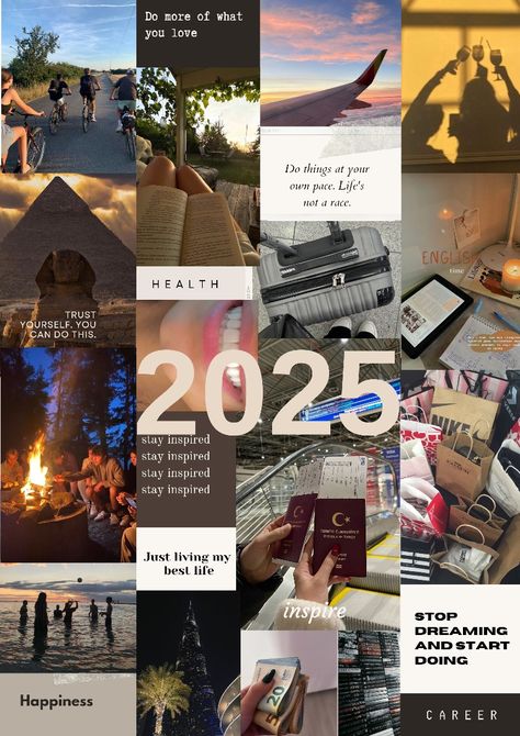 2025 vision board My Vision Board Ideas Inspiration 2025, Vison Boards 2025, Vision Board Printables Pictures, New Year Vision Board Examples, Vision Bored 2025, 2025 Inspo Board, New Year 2025 Aesthetic, Aesthetic 2025 Vision Board, 2025 Vision Board Aesthetic Collage