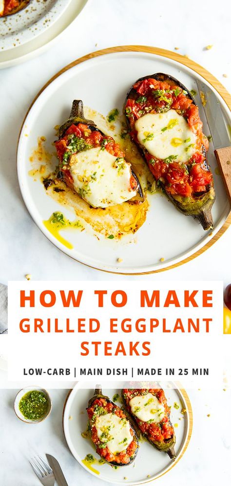 Grilled Eggplant Steaks with Mozzarella Cheese and Tomato Sauce is a quick and easy summer recipe. Healthy, tasty and light meatless meal. #eggplant #grilled #meatless #eggplantsteaks Eggplant Steak, Eggplant Steaks, Eggplant Grilled, Multi Cooker Recipes, Cheese And Tomato, Meatless Meal, Multi Cooker, Eggplant Dishes, Easy Grilling