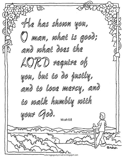 Coloring Pages for Kids by Mr. Adron: Micah 6:8 Printable Coloring Page Micah 6:8 Coloring Page, Micah 6:8, Nativity Coloring Pages, Coloring Stuff, Kids Faith, Bible Verse Coloring Page, Micah 6 8, Preschool Projects, Bible Verse Coloring