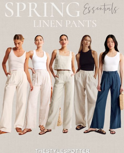 Outfits With Wide Leg Linen Pants, Linen Blend Pants Outfits, Cream Wide Leg Pants Outfits, Cream Linen Pants Outfit, Grey Linen Pants Outfit, Wide Leg Linen Pants Outfit, Wide Leg Pants Outfit Summer, Olive Linen Pants, Linen Trousers Outfit