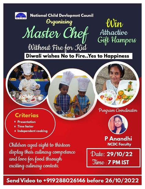 National Child Development Council is organizing a special program for kids: 'Master Chef'. You can send your kid's videos to the following number. Please send before 27th September 2022 #littlechef #kids #chef #talent National Child Development Council Fireless Cooking, Admission Post, Chef Competition, Junior Chef, Fire Kids, Montessori Education, Diwali Wishes, Master Chef, Programming For Kids