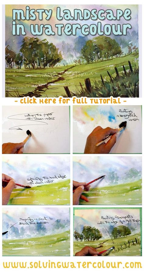 Watercolour Step By Step, Homeschool Goals, Peter Sheeler, Watercolor Step By Step, Misty Landscape, Watercolor Painting Tutorial, Watercolour Landscapes, Beginners Art, Painting Landscapes