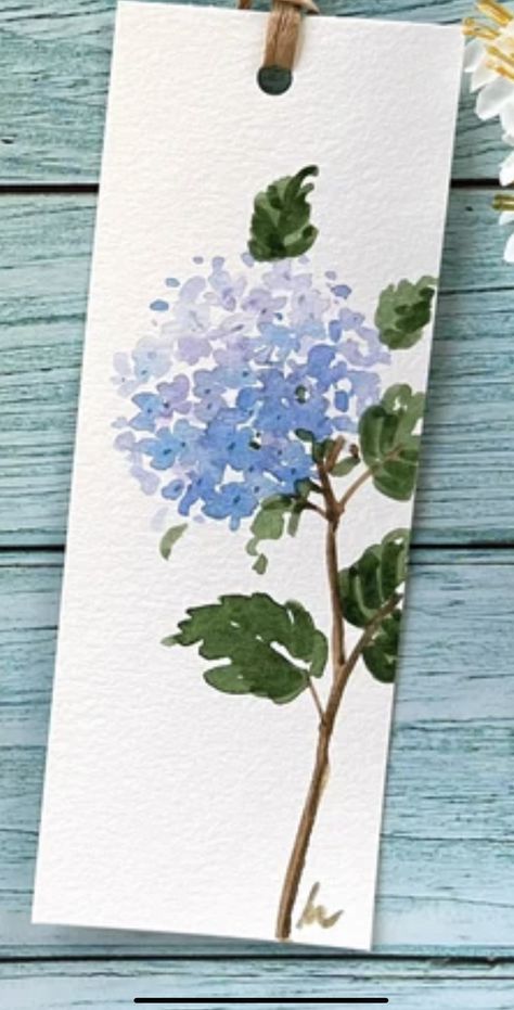 Watercolour Painting Bookmarks, Watercolor Bookmark Ideas, Bookmarks With Flowers, Bookmark Painting Ideas, Flower Card Ideas, Watercolor Bookmarks Ideas, Hydrangea Watercolor Painting, Watercolor Templates, Bookmark Watercolor