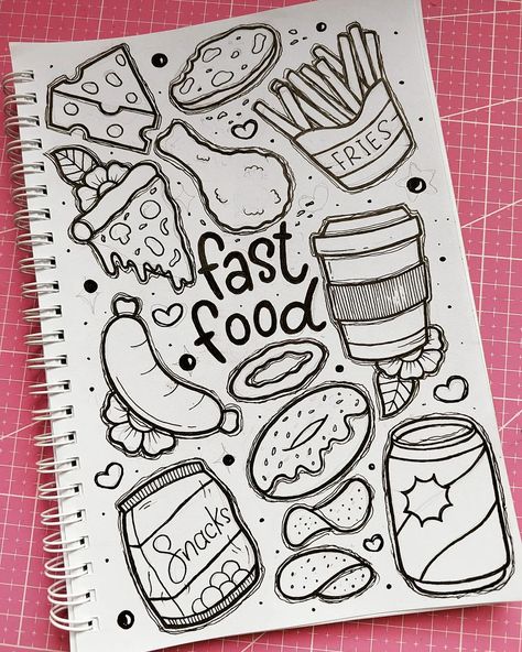 Doodle Art Of Food, Food Drawing Sketches Doodles, Doodle Art Food Ideas, Fast Food Doodles, Art Doodles Ideas Creative, Food Doodles Aesthetic, Drawing Cute Easy Doodles, Drawing Food Ideas, Journaling Doodles Ideas