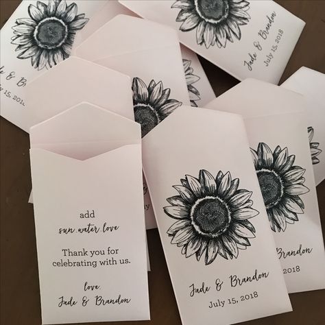 Sunflower Souvenir Ideas, Sunflower Seed Favors, July Wedding Favors, Sunflower Seed Wedding Favors, Sunflower Seed Packets, Seed Packet Wedding Favors, Wedding Seed Packet Favors, Flower Seed Favors, Wedding Sunflowers