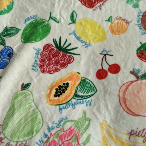 Do you know all of the Fruits of the Spirit by heart? What about the Gifts of the Spirit? With this gloriously summery blanket (it is a thing, trust me!) you can easily memorize the Fruits AND the Gifts! All of the FRUITS are written around, well, fruits, in teal, while the gifts are written in maroon. Don't worry if you can't remember - just find the dragonfruit (second picture!) and the code is there for you :) Brighten up your summer decor with an effortlessly cool Catholic blanket: Fr... Fruits Of The Holy Spirit, Gifts Of The Holy Spirit, Catholic Confirmation, Gifts Of The Spirit, Fruit Du Dragon, Fruits Of The Spirit, Fruit Gifts, Catholic Kids, Fruit Of The Spirit