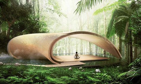 Kengo Kuma unveiled his design for six unique villas, a yoga pavilion and a greenhouse in Bali. Beautiful Greenhouse, Serpentine Pavilion, Greenhouse Design, Green House Design, Timber Screens, Pavilion Architecture, Bamboo Structure, Bamboo Architecture, Bali Villa