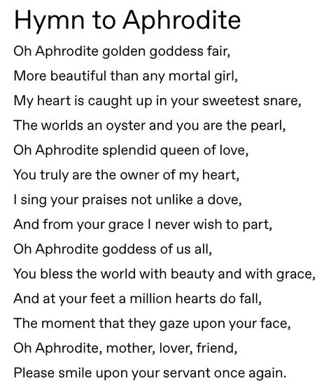 Praying To Aphrodite, Aphrodite Affirmations, Aphrodite Prayer, Songs For Aphrodite, Aphrodite Worship, Prayer To Aphrodite, Deity Work Aphrodite, Hymn To Aphrodite, Aphrodite Hymn