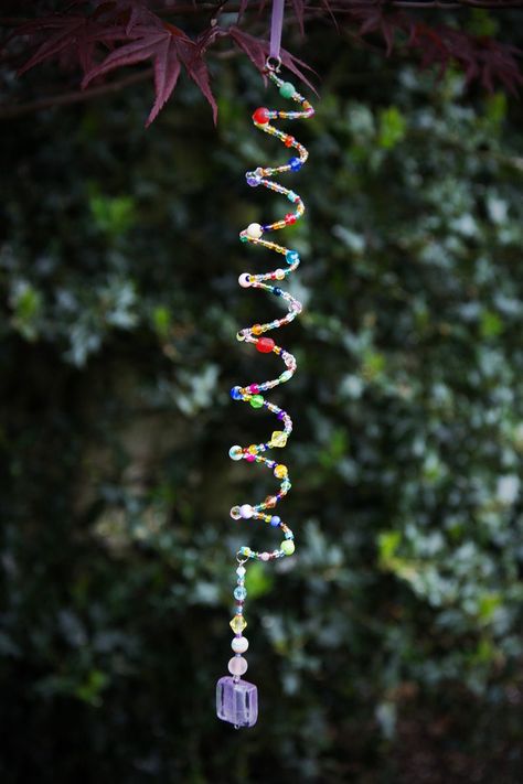 Beaded Lilac Pale Purple Spiral Sun Catcher Suncatcher - Etsy UK Seed Bead Suncatchers, Memory Wire Suncatcher, Beaded Sun Catchers Diy, Spiral Suncatcher, Hobbies To Pick Up, Spiral Sun, Crystal Suncatchers Diy, Suncatcher Diy, Fairy Garden Designs