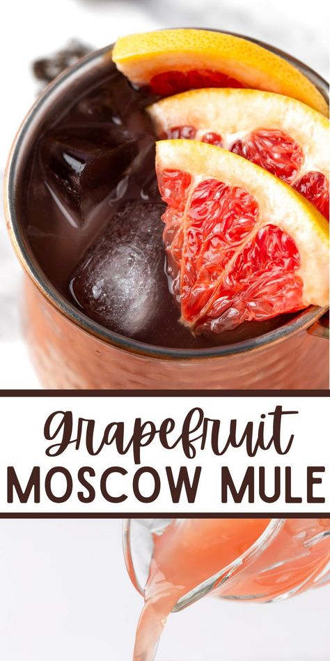 This Grapefruit Moscow Mule is an easy to make winter cocktail that comes together in under 5 minutes. All you need are 4 simple ingredients. Grapefruit Moscow Mule, Recipes For A Group, Grapefruit Mule, Moscow Mule Recipes, Grapefruit Martini, Classic Vodka Cocktails, Thyme Simple Syrup, Unique Cocktail Recipes, Moscow Mule Recipe