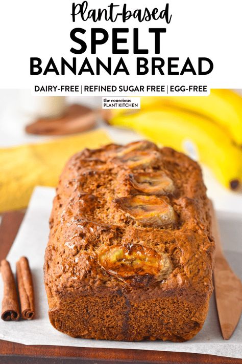 This spelt flour banana bread is the most delicious healthy banana bread you need for breakfast. It's refined sugar-free, egg-free, dairy-free, and packed with vitamins and fiber from spelt flour. Spelt Flour Banana Bread, Fibroid Recipes, Banana Bread No Eggs, Spelt Banana Bread, Spelt Flour Recipes, Mango Bread, Sugar Free Banana Bread, Flour Biscuits, Vegan Bread Recipe