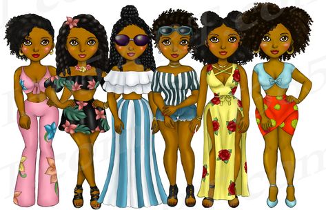 Fashion Clipart, Girls Natural Hairstyles, Afro Girl, Clip Arts, Girl Clipart, Tropical Party, Summer Girl, Women Art, Afro Art