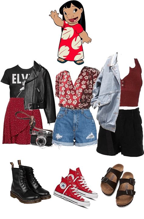 Cartoon Outfits Ideas Disney, Disney Bounding Lilo And Stitch, Cute Disney Character Outfits, Simple Disney Outfits Casual, Movie Inspired Outfits Disney, Lilo Inspired Outfits, Lilo And Stitch Disney Outfit, Disneyland Inspired Outfits, Lilo And Stitch Outfit Ideas