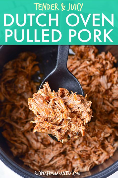 This is seriously the best Dutch Oven Pulled Pork ever! It's so easy to make using everyday pantry staples and requires minimal prep. Perfectly crowd-pleasing pulled pork is made even tastier thanks to the addition of ginger beer. Cook up a batch of this juicy pulled meat for your next potluck, party, or game day. It's also a great meal prep solution and freezer friendly! Click through to get this awesome Dutch Oven Pulled Pork recipe!! #pulledpork #dutchoven #pulledpork #recipes #pork #dinner Dutch Oven Pulled Pork Recipes, Pulled Pork Dutch Oven Recipe, Pulled Pork Stove Top Recipes, Pulled Pork In Dutch Oven, Oven Baked Pulled Pork, Quick Pulled Pork, Baked Pulled Pork, Pulled Pork Oven Recipe, Dutch Oven Pulled Pork