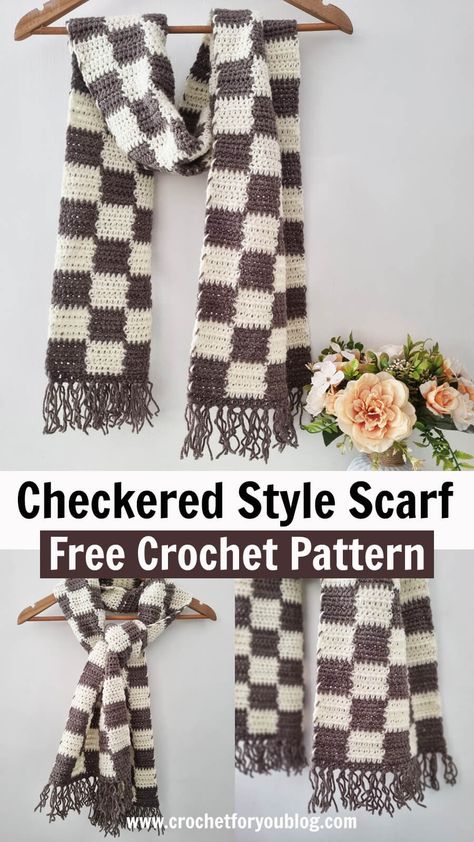 Best Crochet Scarf Stitch, Checkered Crochet Beanie Pattern Free, Checkered Crochet Scarf Pattern, Crochet Checkered Scarf Free Pattern, Crochet Checked Pattern, Crochet Scarf Checkered, Checkered Knitting Pattern, Crochet Checkered Vest Pattern Free, Crochet Checkered Blanket Pattern Free