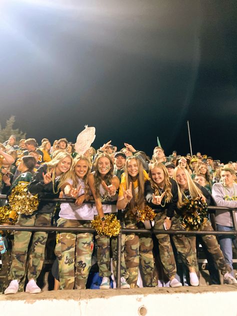 Game Day High School, High School Student Section Themes, Homecoming Game Outfits High School, Camo Student Section Theme, Football Themes High School, Senior Year Aesthetic 2024, Senior Year 2024, Football Game Themes Student Section, Football Themes Student Section