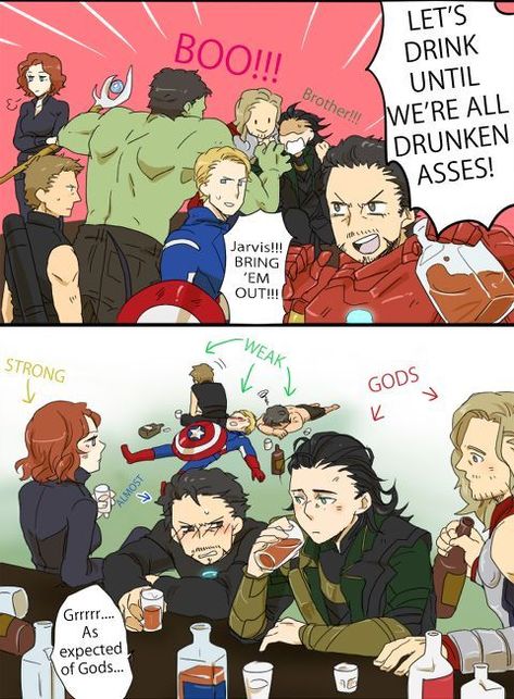 ed1c63cda312a7cd0829484b82fcb2e3 #avengers #marvel #superheroes Comic Wallpaper, Superfamily Avengers, Loki Avengers, Get Drunk, Funny Marvel Memes, Avengers Comics, Marvel Fan Art, Marvel Avengers Funny, Scenic View